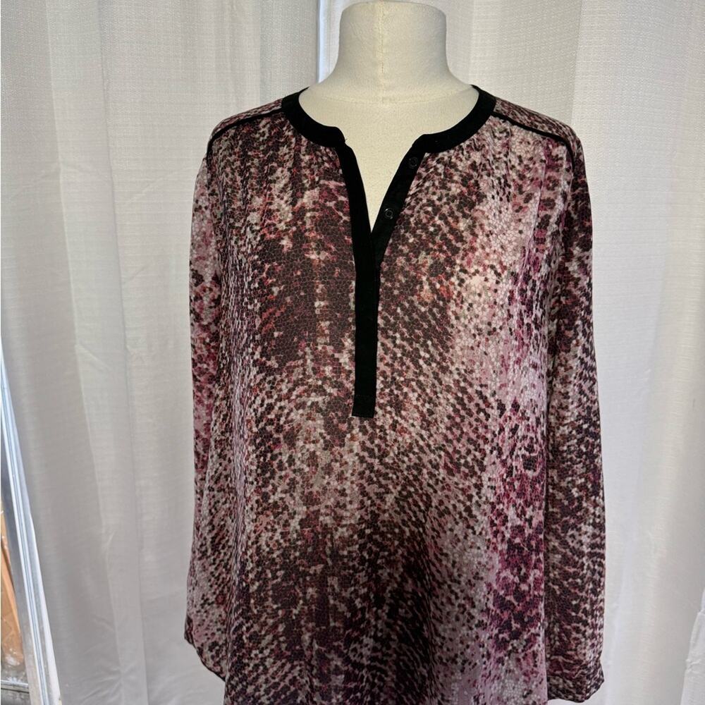 DKNY Women's High Low Blouse  - Black and Maroon